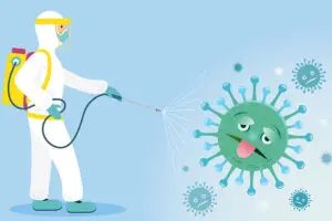 A digitized image of a cleaning person getting rid of harmful bacteria such as COVID-19with expert cleaning products in Springfield, IL.